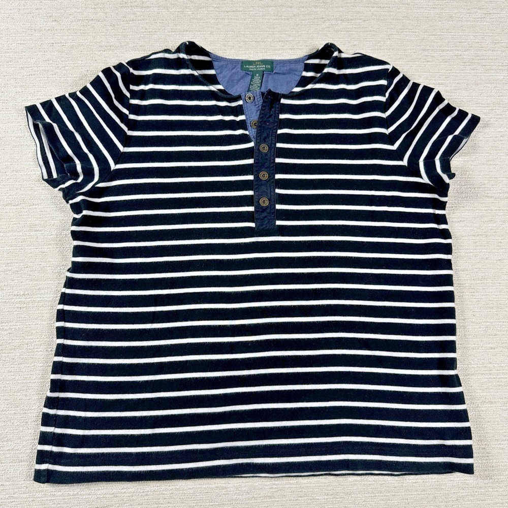 Lauren Ralph Lauren 1X Striped Henley Top Nautical Coastal Preppy Old Money